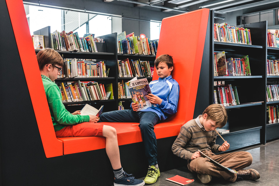 Lezende jongens in de bibliotheek